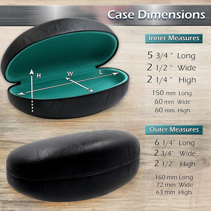 MyEyeglassCase® Large Hard Sunglasses Case | fits Large curved Sunglasses, with microfiber bag and cleaning cloth