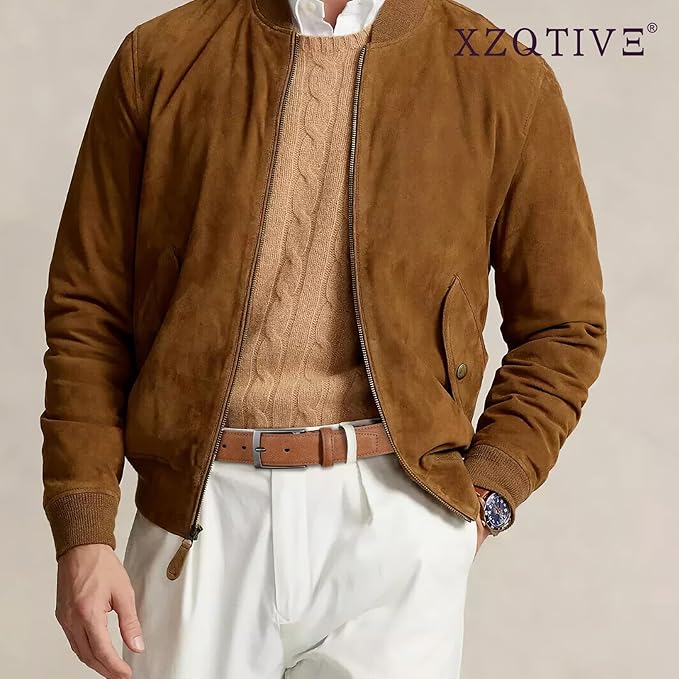 XZQTIVE Mens Suede Belt - 1 3/8" Genuine Leather Dress Belt for Jeans Dress Handmade Classic Every Day Belt