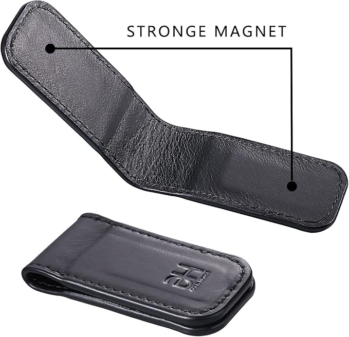 GH GOLD HORSE Slim Magnetic Money Clip Genuine Leather Business Card Holder for Men (Black)
