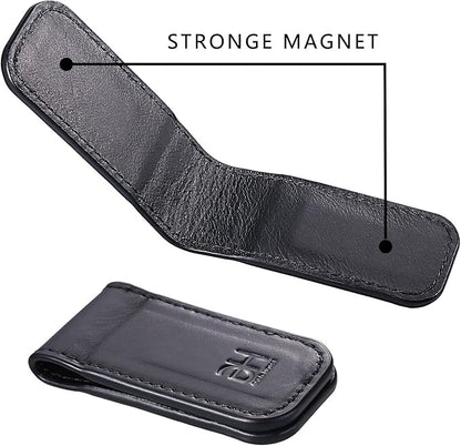 GH GOLD HORSE Slim Magnetic Money Clip Genuine Leather Business Card Holder for Men (Black)