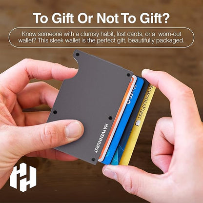Hayvenhurst Wallet for Men - Slim RFID Blocking Metal Wallet with Cash Strap, Minimalist Front Pocket Credit Card Holder, Small Mens Wallet