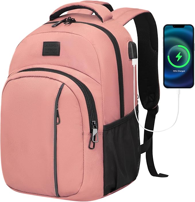 LARIPOP Carry On Backpack for Airplane, 15.6 Inch Laptop Backpack with USB Charging Port, Water Resistant Business Travel Backpack, Lightweight College School Bookbag Anti Theft for Men Women, Flesh