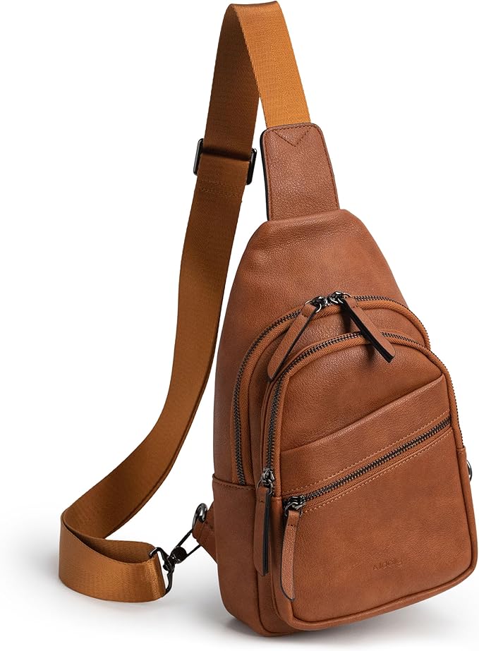 Alldaily Large Sling Bag for Women Crossbody Purse Leather Fashionable Trendy Chest Bag for Travel, Fanny Pack (Brown)