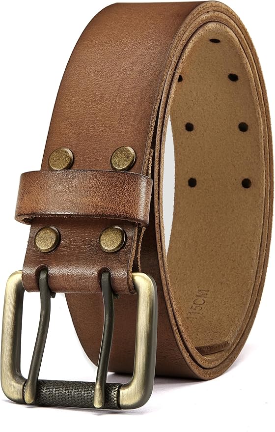 CHAOREN Work Belts for Men Heavy Duty - 1.5" Full Grain Leather Belt Casual - Fully Adjustable, Double Prong