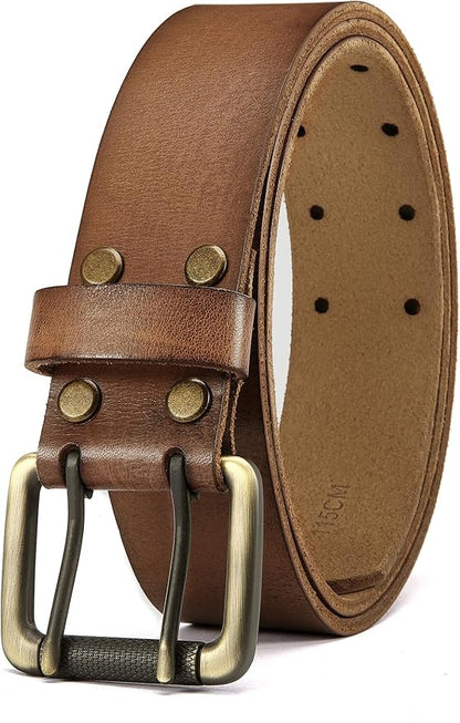 CHAOREN Work Belts for Men Heavy Duty - 1.5" Full Grain Leather Belt Casual - Fully Adjustable, Double Prong