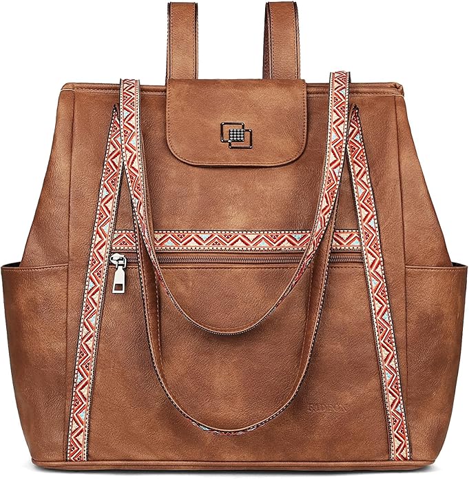 FADEON Large Laptop Tote Bag for Women Designer Leather Laptop Bag Fashion Travel Backpack Purse Shoulder Handbag