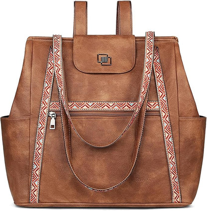 FADEON Large Laptop Tote Bag for Women Designer Leather Laptop Bag Fashion Travel Backpack Purse Shoulder Handbag