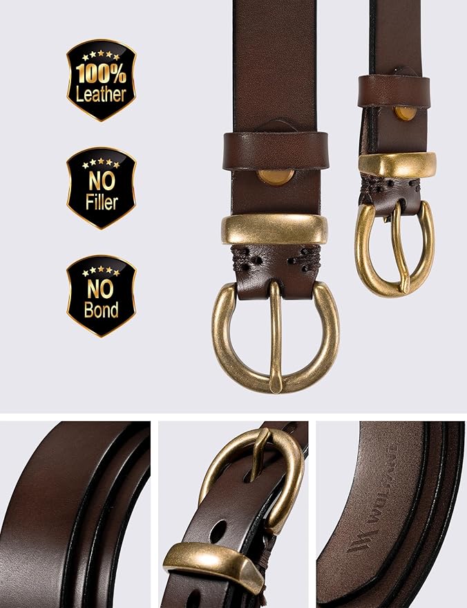 WOLFANT Full Grain Leather Belt for Women,1.1" Ladies Casual leather Jean Belt with Vintage Circle buckle in Gift Box