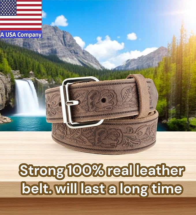 F&L CLASSIC Men's full Grain Vintage Distressed leather Belt,easy to change Roller buckle,1.5" Wide,USA,