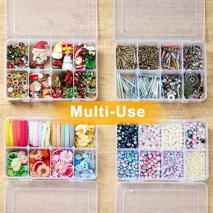 4 Pack 8 Grids Bead Organizer and Storage, Small Clear Plastic Divided Box with Removable Dividers and Labels for Snacks Candies Jewelry Crafts Electronics Small Parts Organizer Tackle Boxe(4)