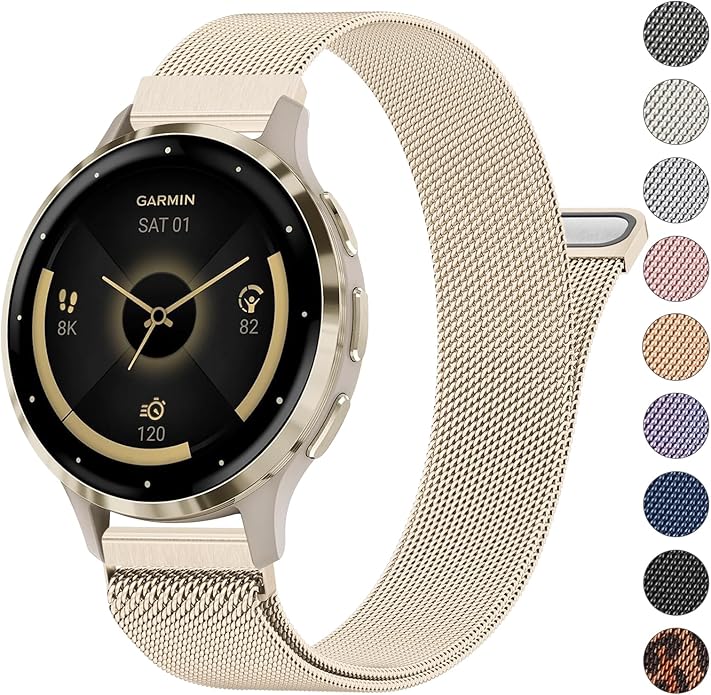 18mm Metal Bands for Garmin Venu 3S / Venu 4 41mm / Venu 2S / Vivoactive 4S / Vivomove 3S / Forerunner 265s Watch Bands, Quick Release Stainless Steel Metal Replacement Wristband Strap for Garmin Forerunner 255s/265s Bands Women Men