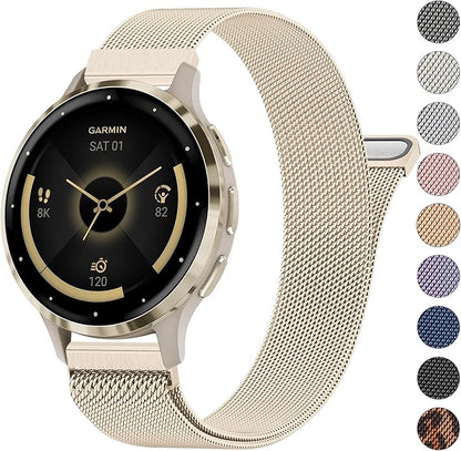 18mm Metal Bands for Garmin Venu 3S / Venu 4 41mm / Venu 2S / Vivoactive 4S / Vivomove 3S / Forerunner 265s Watch Bands, Quick Release Stainless Steel Metal Replacement Wristband Strap for Garmin Forerunner 255s/265s Bands Women Men