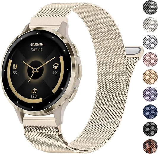 18mm Metal Bands for Garmin Venu 3S / Venu 4 41mm / Venu 2S / Vivoactive 4S / Vivomove 3S / Forerunner 265s Watch Bands, Quick Release Stainless Steel Metal Replacement Wristband Strap for Garmin Forerunner 255s/265s Bands Women Men