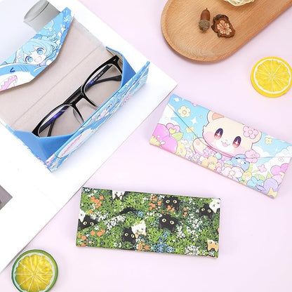 Foldable Glasses Case, Magnetic PU Leahter Sunglasses Case, Cute Hard Shell Folding Eyeglass Cases for Women Kids