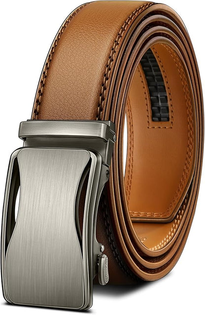 BULLIANT Mens Ratchet Belt,Leather Adjustable Slide Belt For Gift Mens Dress Casual 1 3/8",Size Adjustable