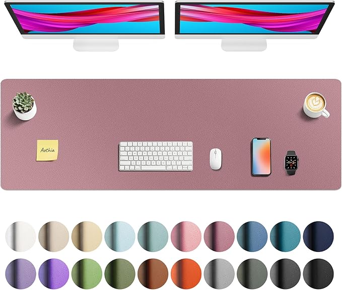 Aothia Faux Leather Desk Mat - Non-Slip PU Leather Desk Blotter, Waterproof Writing Surface, Large Desk Pad for Office & Home (Purple, 55" x 17")