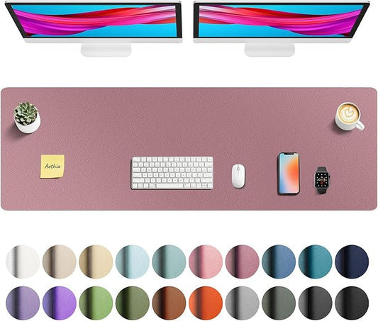Aothia Faux Leather Desk Mat - Non-Slip PU Leather Desk Blotter, Waterproof Writing Surface, Large Desk Pad for Office & Home (Purple, 55" x 17")