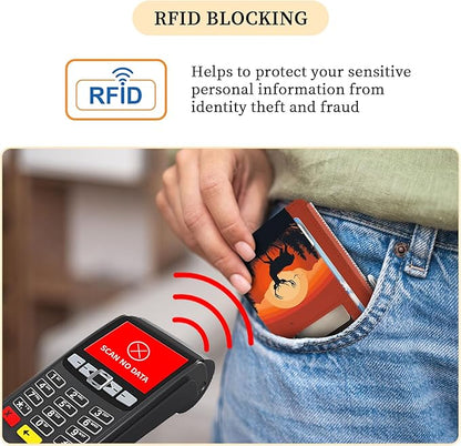 Hancynir Slim Wallet Women Credit Card Holder Sunset Deer RFID Small Mini Card Case Front Pocket PU Leather Thin Travel Zipper Coin Cash ID Window Ladies Female Wallet Gifts