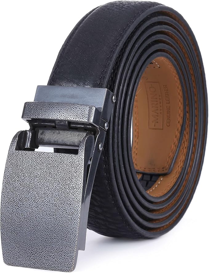 Marino Avenue Ratchet Belt for Men. Adjustable Leather Dress Belt with 38 Easy to Click Into Place Ratchet Closures.