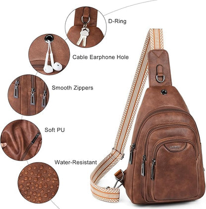 Leresas 10L Crossbody Sling Bag for Women Men Anti Theft Cross Body Fanny Pack Belt Bag Purse Gifts for Women Faux Leather, Brown