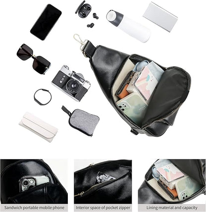 Sling Bag Set, PU Leather Sling Bag, Multi-Zipper Design for Travel, Outdoors, Valentine’s Day Gifts