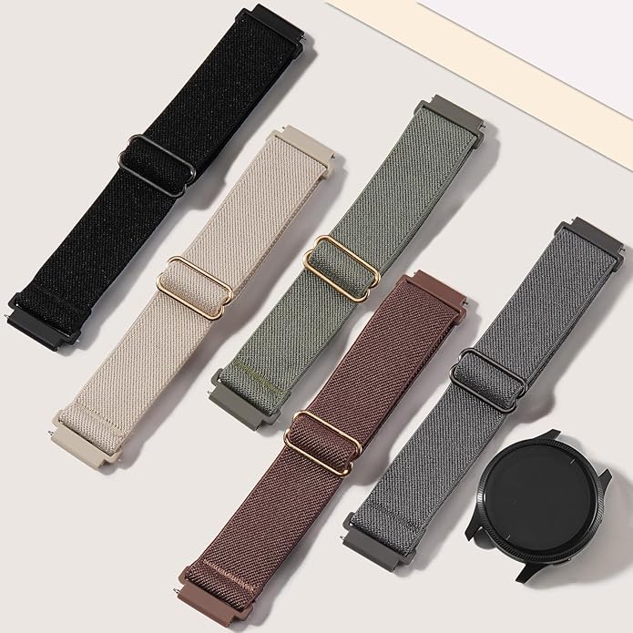 5 Pack Stretchy Nylon Watch Bands Compatible with Garmin Vivoactive 5/6/Forerunner 55/165,20mm Soft Elastic Fabric Adjustable Replacement Sport Straps for Garmin Venu Sq 2 Women Men