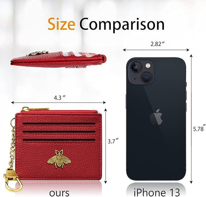 SEAVILIA Card Holder Keychain Wallet for Women with ID Window RFID Blocking Coin Purse Bee Gifts Slim Minimalist Small PU Leather