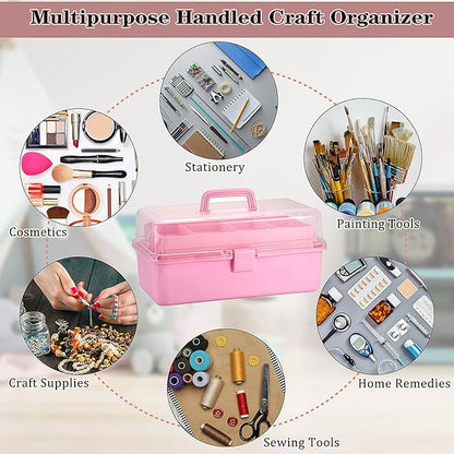 Tackle Box, 16-Inch Extra Large Art Storage Box with 3-Layer Folding Trays, Multipurpose Craft Organizers and Storage w/ Adjustable Dividers, Portable Tool Box for Sewing Supplies,Medicine &Cosmetics