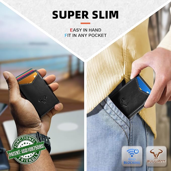 BULLIANT Men Wallet Gift Boxed,Slim Front Pocket Wallet Money Clip Card Holder 3.8"x2.7",Pop-up Access