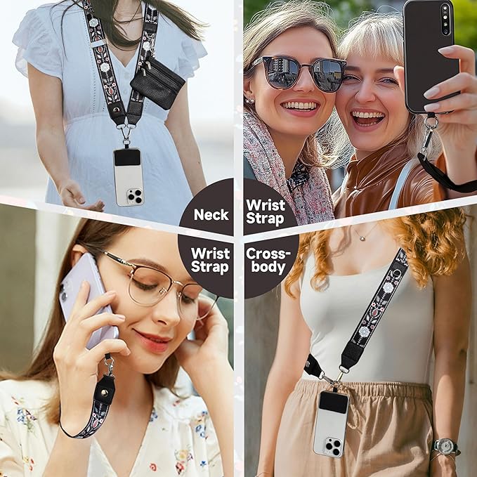 FUVLIFE Phone Lanyard Crossbody Wrist Strap, Adjustable Clip and Go Strap for Phone with Wallet Crossbody, Phone Strap with Zippered Pouch, Universal Hands-Free for All Cell Phone