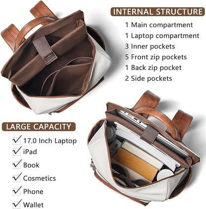 Shrrie Upgraded Large Travel Laptop Backpack with Laptop Compartmetn Fits 17 inch Laptop,Waterproof Vegan Leather Computer Backpack for Women and Men Work Business College