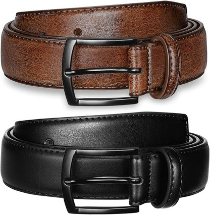 Men's Belt 2Pack Genuine Leather Belt for Men Dress Casual Golf Jeans Pants 1 3/8"