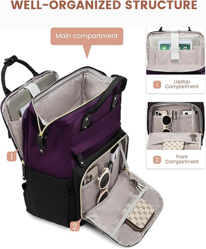 LOVEVOOK Laptop Backpack for Women, 15.6'' Waterproof Nurse Bag Teacher Work Backpack Purse for Women, Travel Computer Backpack for College Office Business Ladies