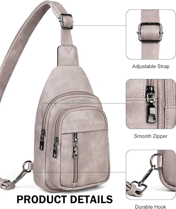 MASINTOR Sling Bag for Women - Crossbody Bags Fanny Pack with Vegan Leather - Adjustable Sling Backack for Travel