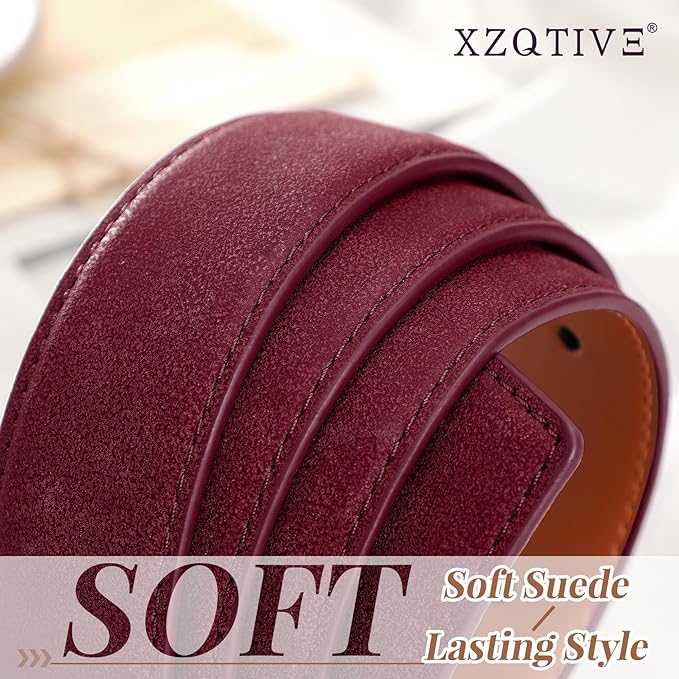 XZQTIVE Mens Suede Belt - 1 3/8" Genuine Leather Dress Belt for Jeans Dress Handmade Classic Every Day Belt