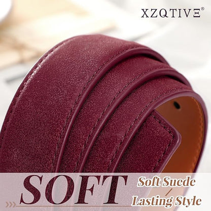 XZQTIVE Mens Suede Belt - 1 3/8" Genuine Leather Dress Belt for Jeans Dress Handmade Classic Every Day Belt