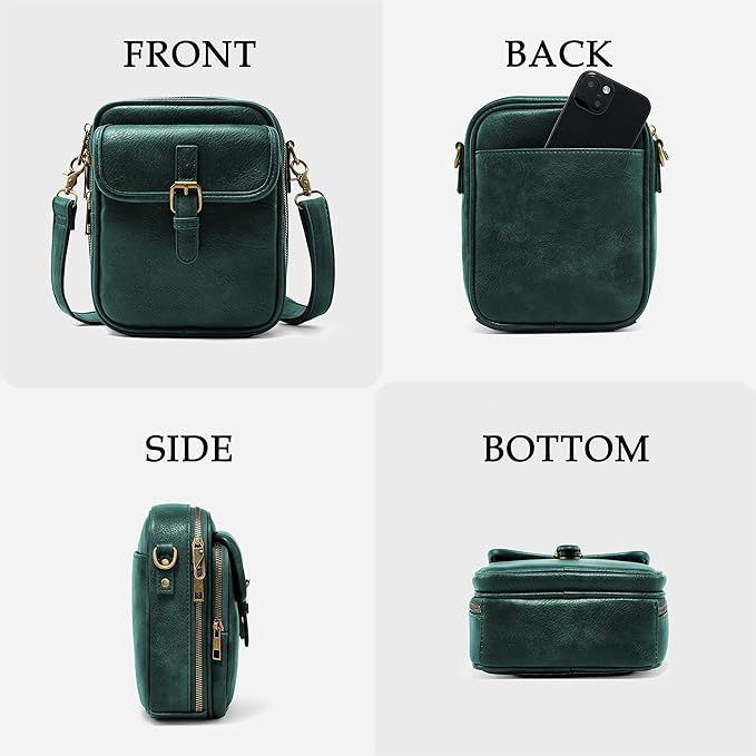 Small Messenger Bag Vegan Leather Crossbody Bag for Women Men, Vintage Cross Body Shoulder Purse with Card Slots