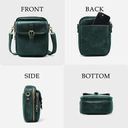 Small Messenger Bag Vegan Leather Crossbody Bag for Women Men, Vintage Cross Body Shoulder Purse with Card Slots