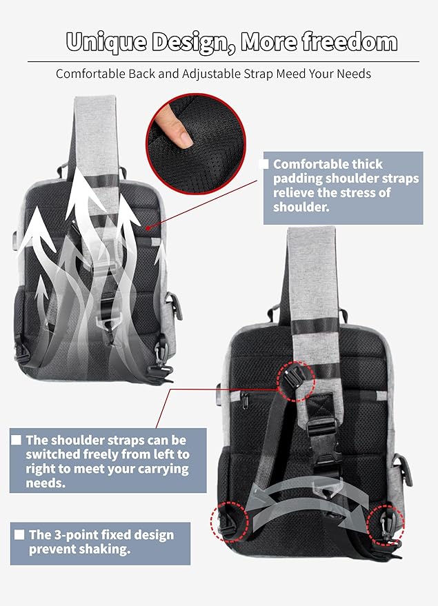 BASICPOWER Laptop Sling Bag for Men Women, Sling Backpack Crossbody Bag Fits 14 inch Computer with USB Port Anti-theft