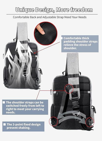BASICPOWER Laptop Sling Bag for Men Women, Sling Backpack Crossbody Bag Fits 14 inch Computer with USB Port Anti-theft