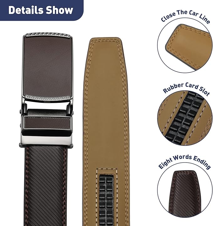 Men's Belt, Leather Ratchet Belt For Men's Dress 3.0cm,1 1/8" Size Adjusted Automatic Buckle
