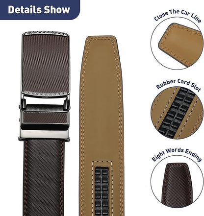Men's Belt, Leather Ratchet Belt For Men's Dress 3.0cm,1 1/8" Size Adjusted Automatic Buckle