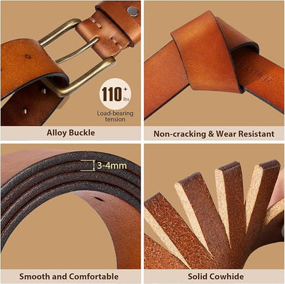 Men's Leather Belt Full Grain Leather Belts for Men Handmade Real Solid Top-Grain Leather Heavy-Duty Work Belt Gifts
