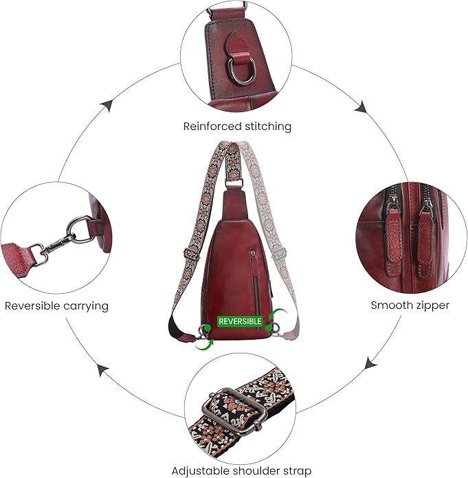 HESHE Leather Sling Bag for Women Crossbody Bags with Multi-Pocket Stylish Fanny Packs for Travel Chest Bag