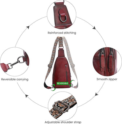 HESHE Leather Sling Bag for Women Crossbody Bags with Multi-Pocket Stylish Fanny Packs for Travel Chest Bag