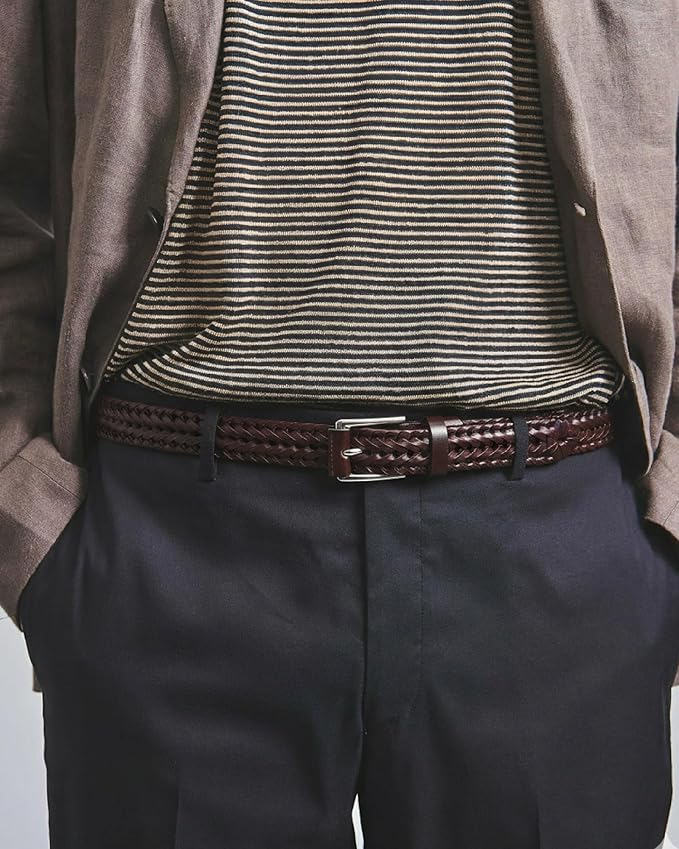 CHAOREN Mens Braided Leather Belt, Casual Woven Leather Belt for Men 35mm Width for Dress Jeans Golf