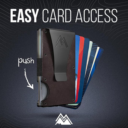 Mountain Voyage Co Minimalist Wallet for Men & Women - Slim RFID Wallet, Scratch Resistant, Credit Card Holder & Money Clip, Easily Removable Money & Cards, (Vintage Brown Leather)