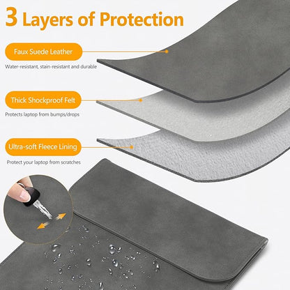 HYZUO 13.3-14 Inch Laptop Sleeve Case for MacBook Pro 14 M5/M4/M3/M2/M1 Pro/Max A3426 A3427 2026-2021, 13.3" MacBook Air/Pro, 13.5-13.8 Surface Laptop, HP Envy 13, Faux Suede Leather, Dark Gray