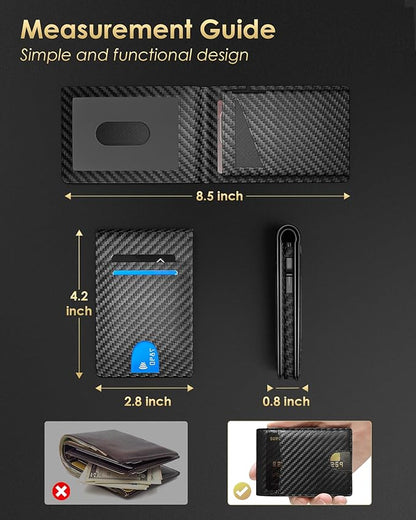 2026 Wallet for Men - RFID Blocking [Functional & Practical] Bifold Slim Minimalist Credit Card Holder Pop Up Wallet Metal Case with Cash Slot, Front Pocket with ID Window, Gift Boxed (Carbon Fiber)