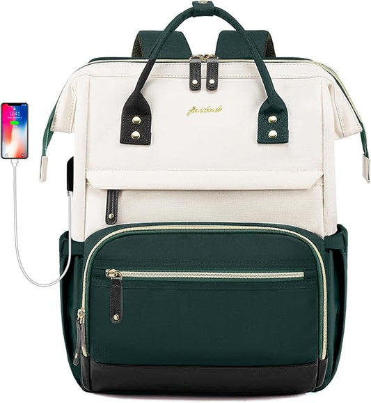 Laptop Backpack for Womem Work Bags: 17.3 Inch Travel BackPacks With USB Charging Port Anti Theft Fashion College BookBag Durable Daypack Purse Bussiness Back Pack for Nurse Teacher Green Beige